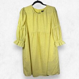 Who What Wear Women's Size M Casual Babydoll Dress Yellow Black Confetti